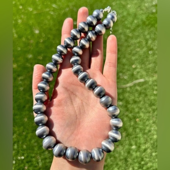 14mm 20 Inch 925 Sterling Silver Oxidized Pearls Bead...